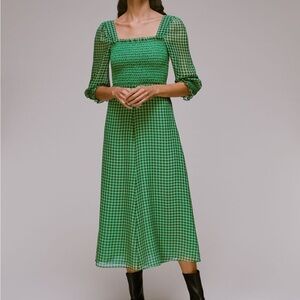 Whistles Green Smocked Tiered Midi Dress